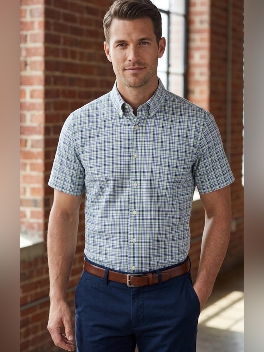 Daniel Cremieux Men's Plaid Short Sleeve Button Down Shirt Supima Cotton